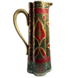 RARE Antique Nippon Hand Painted Ewer 12” Gold Gilt Red Green Japan 1891-1911